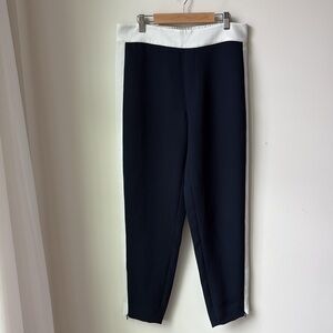 Club Monaco Side Stripe Pants in Navy White Pull On Zip Hem Dressy Casual Size M
